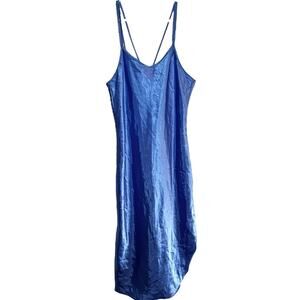 VTG California Dynasty Slip Nightgown Spaghetti Strap Crisscross Back Blue M